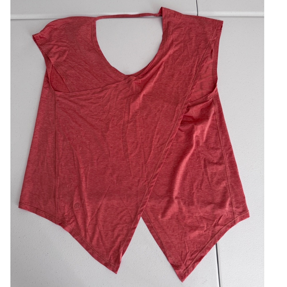 Lululemon Open Back V Neck Tulip Hem Activewear Tank Top Heathered Pink dd